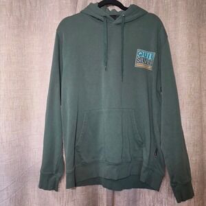 Quiksilver Mens Large Green Graphic Fleece Hoodie Checkerboard Logo Pullover L